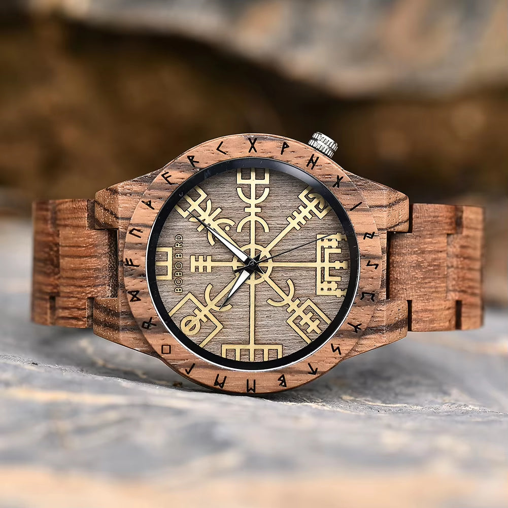 Wooden Watches Viking Symbol Element Handmade Watch Logo Customize Dropshipping