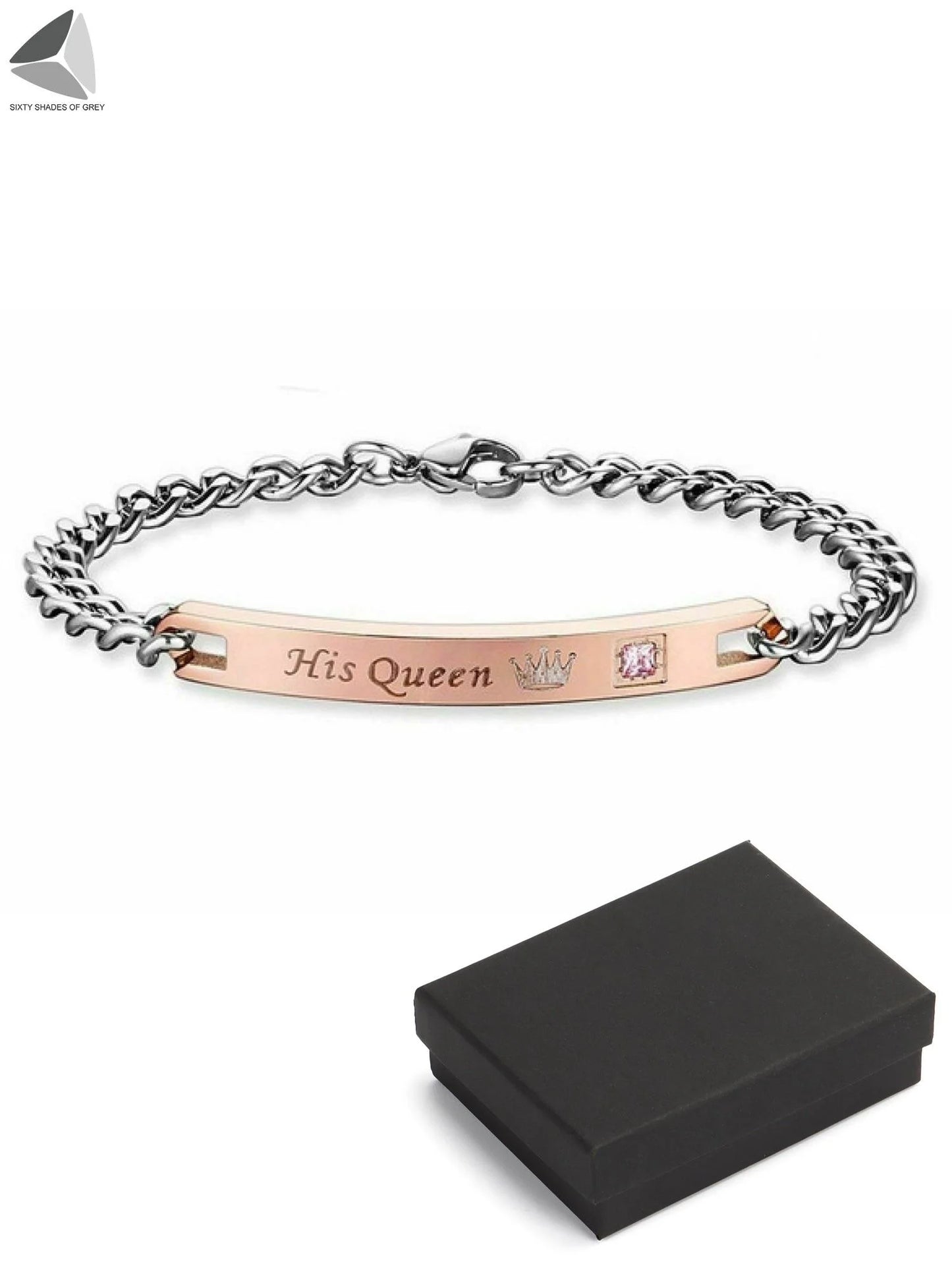 Stainless Steel Couple Bracelets His Queen Her King Bracelets for Couples Jewelry Matching Set Christmas Anniversary Valentine'S Day Gift (1 Pcs, Rose Gold)