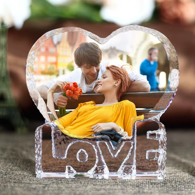 Color Love Crystal Photo Gifts Custom Picture Night Lamp Bluetooth Rotating Turntable Music Player Wedding Valentine'S Day Gift