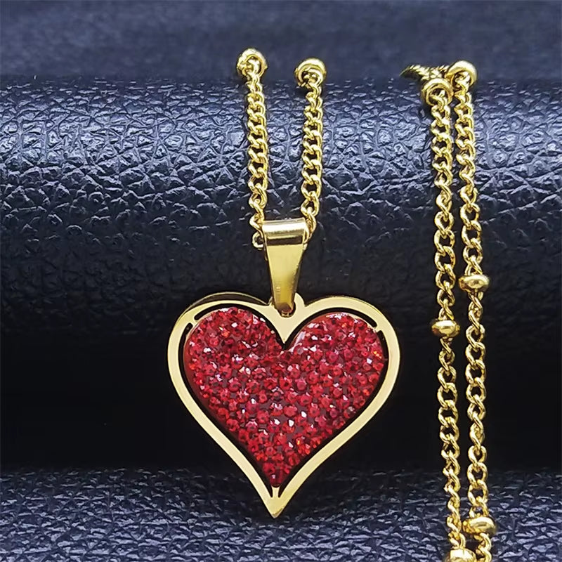 Elegant Black Crystal Heart Pendant Necklace for Women Stainless Steel Gold Color Small Exquisite Choker Chain Jewelry N8261S01