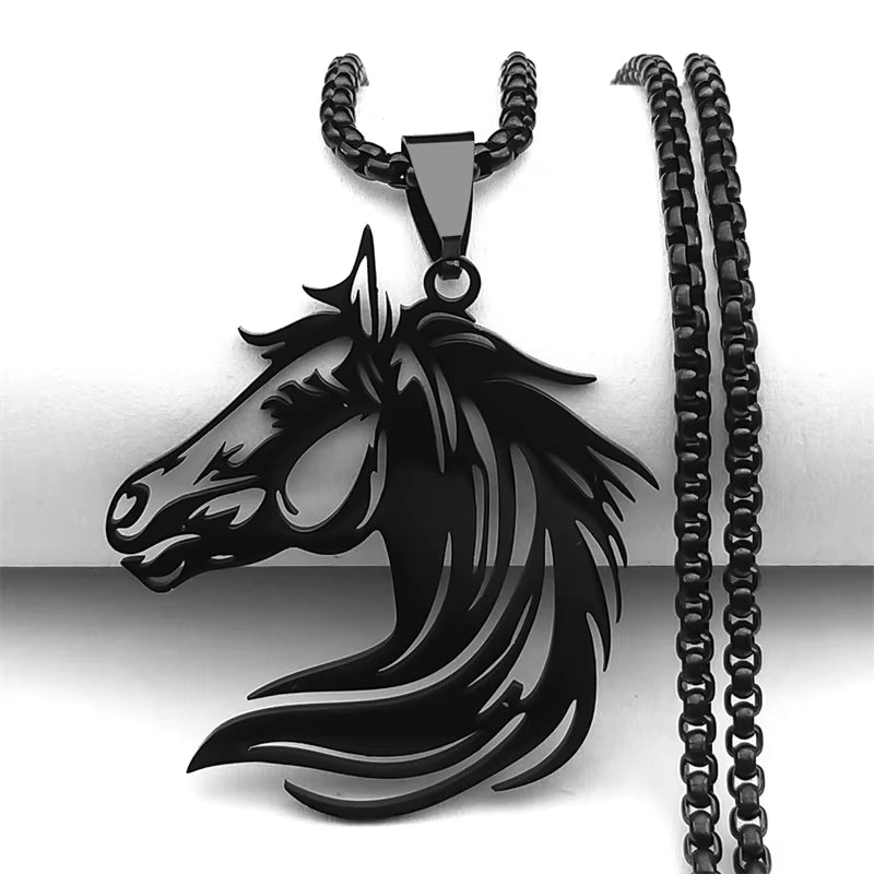 Horse Head Pendant Necklace for Women/Men Stainless Steel Animal Accessories Chain Necklaces Gift Jewelry Colar Masculino N2026