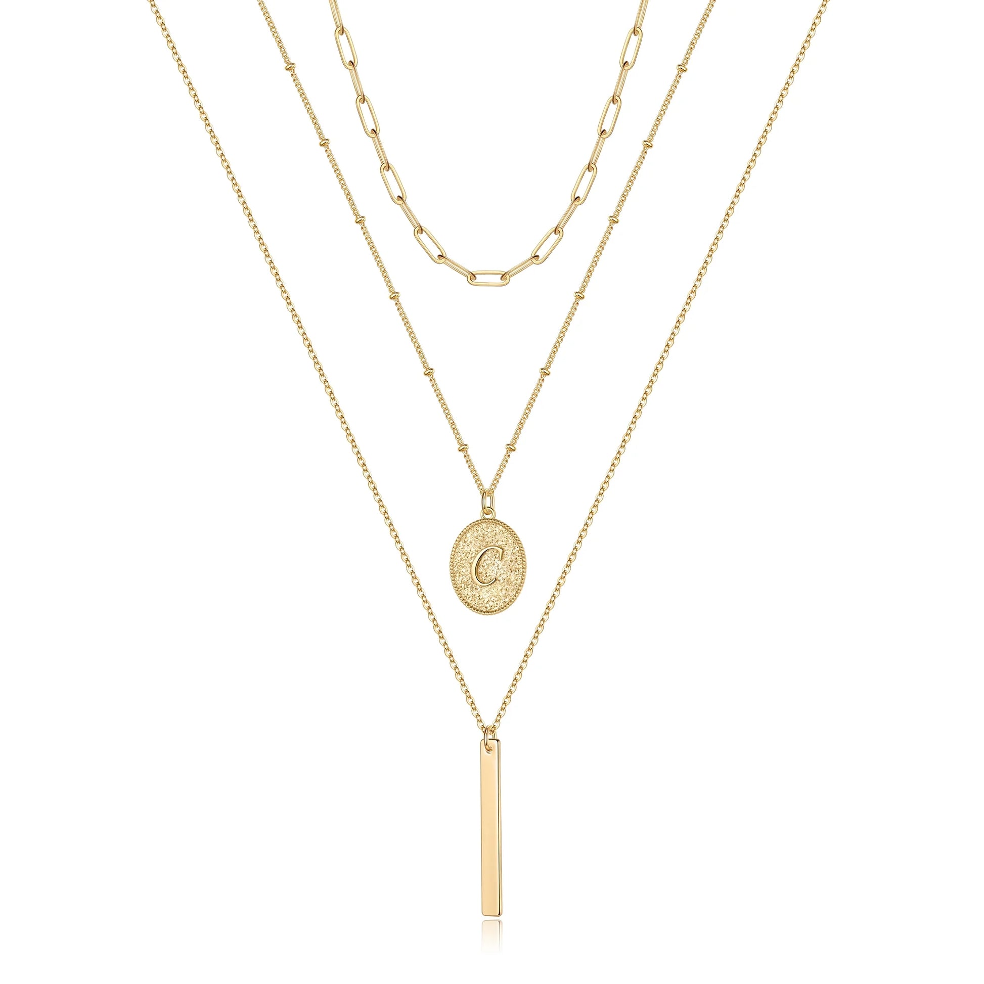 Gold Layered Initial Necklaces for Women 14K Gold Plated Paperclip Chain Necklace