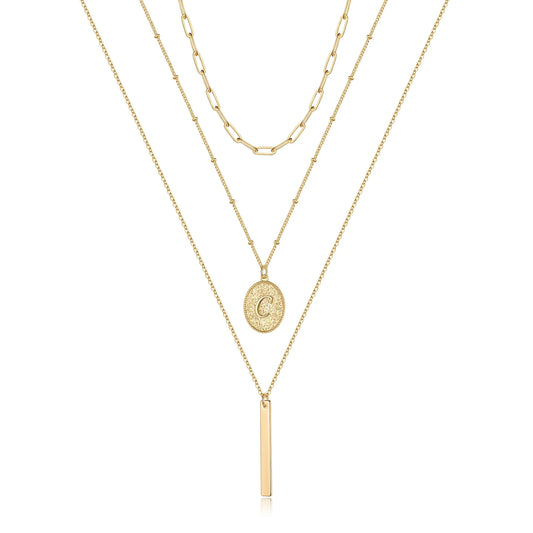 Gold Layered Initial Necklaces for Women 14K Gold Plated Paperclip Chain Necklace