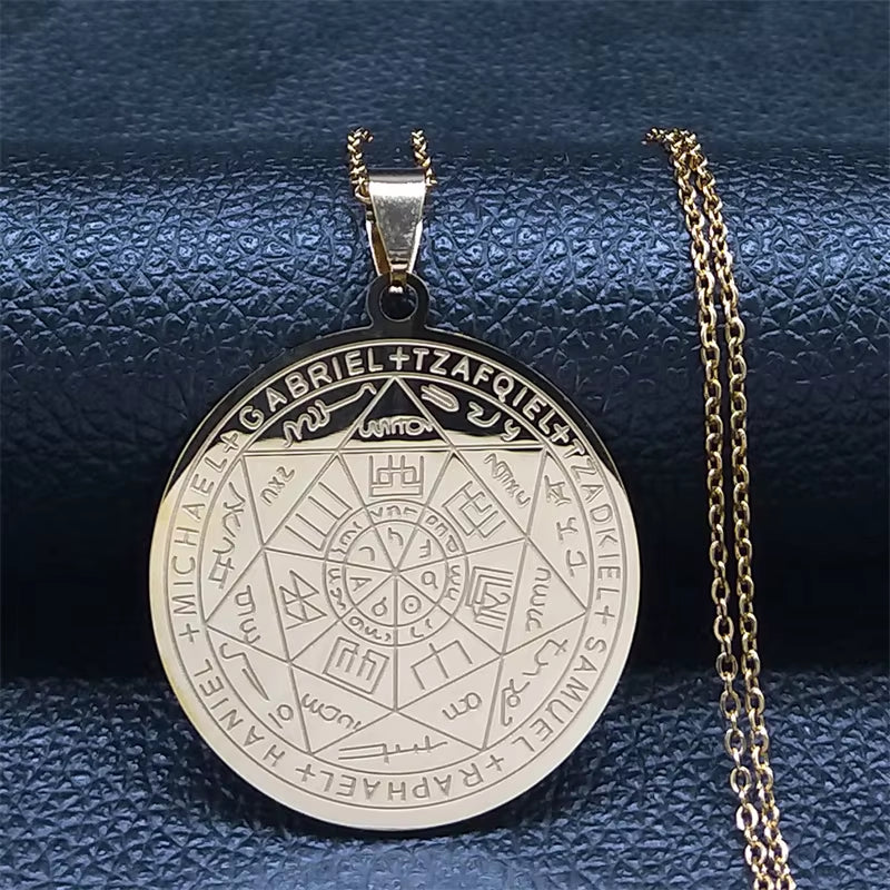 Seven Archangels Amulet Stainless Steel Necklaces Men Seal of Solomon Talisman Necklace Protection Jewelry Collar Hombre N1162S2