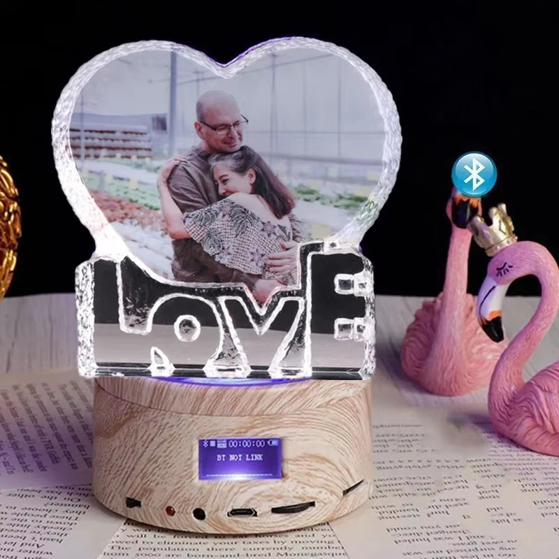 Color Love Crystal Photo Gifts Custom Picture Night Lamp Bluetooth Rotating Turntable Music Player Wedding Valentine'S Day Gift