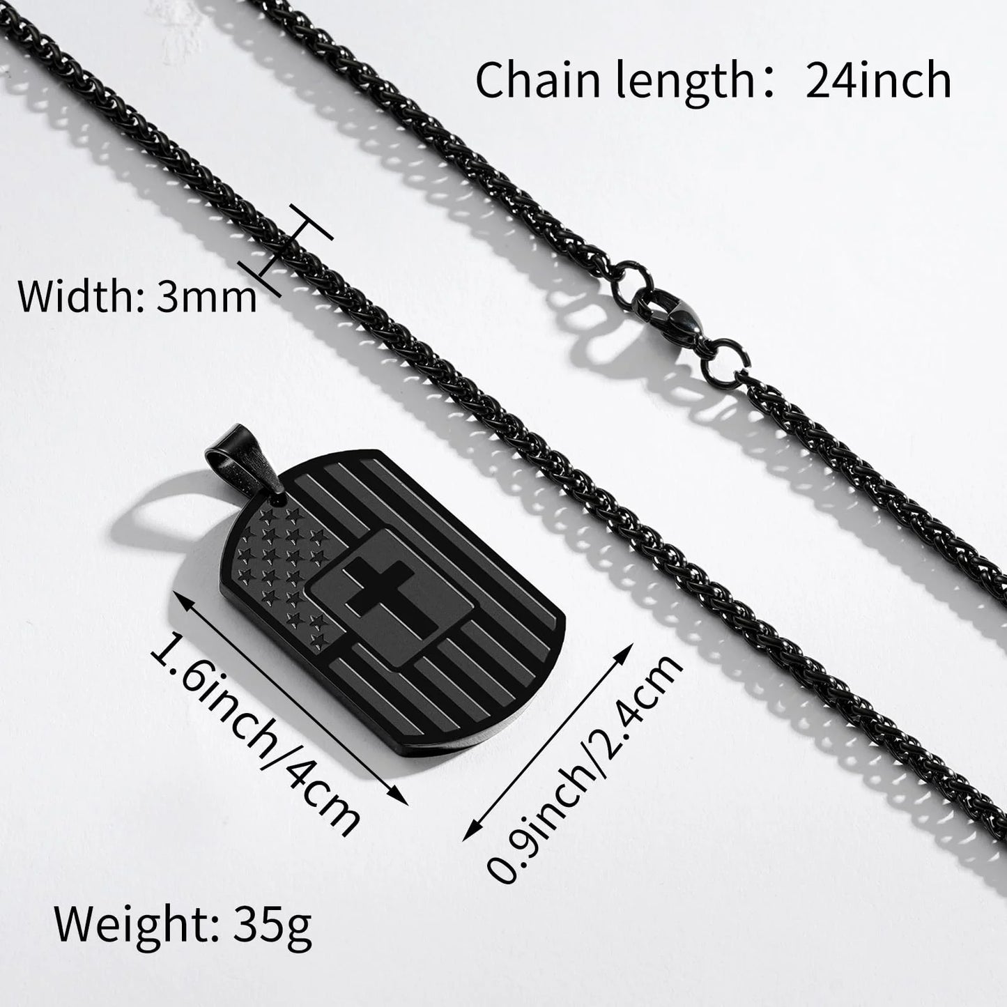 American Black Dog Tag Cross Necklaces for Men Bible Verse Pendant Cross Stainless Steel Men Necklaces 24 Inches Chain First Communion Confirmation Religious Christian Christmas Jewelry Gifts