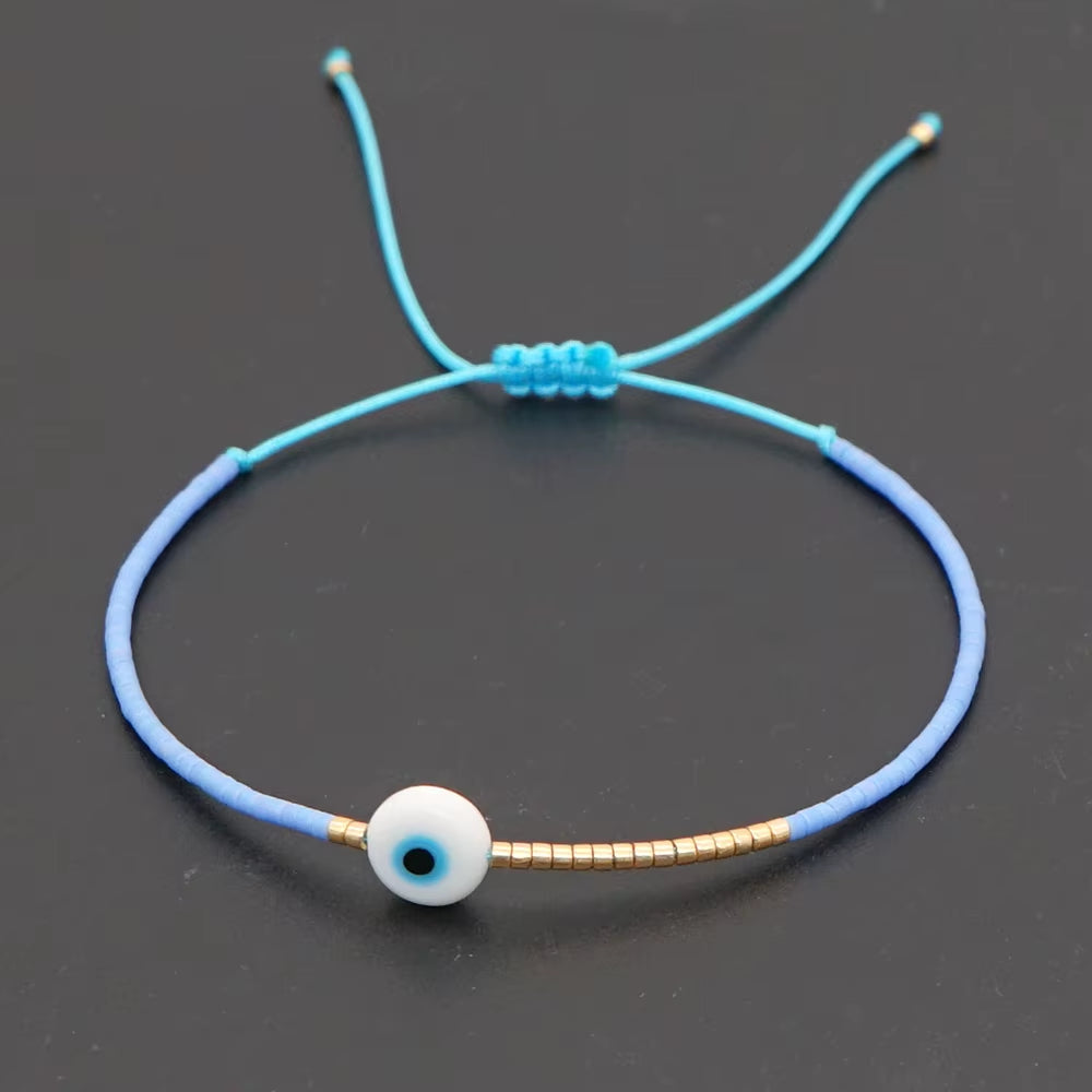 Easter Eye Rainbow Bracelet Tiny String Simple Bracelets Adjustable for Women Men Miyuki Beads Proetction Luck Multicolor