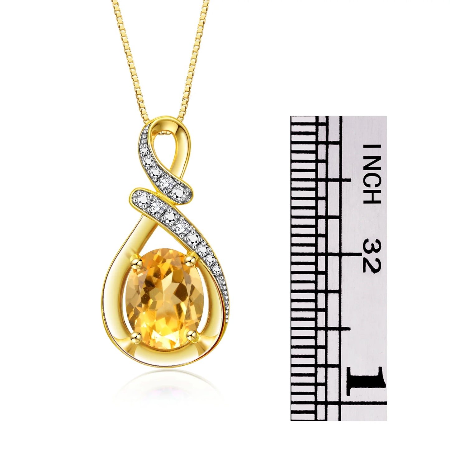 Necklace Yellow Gold Plated Silver Designer Necklace Gemstone & Diamonds Pendant 18" Chain 9X7MM Citrine November Birthstone Womens Jewelry Silver Necklace