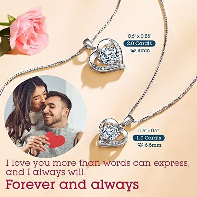 Heart Pendant Necklace Gifts for Wife, Engraved 'I LOVE YOU' Gift 2.0 Carats