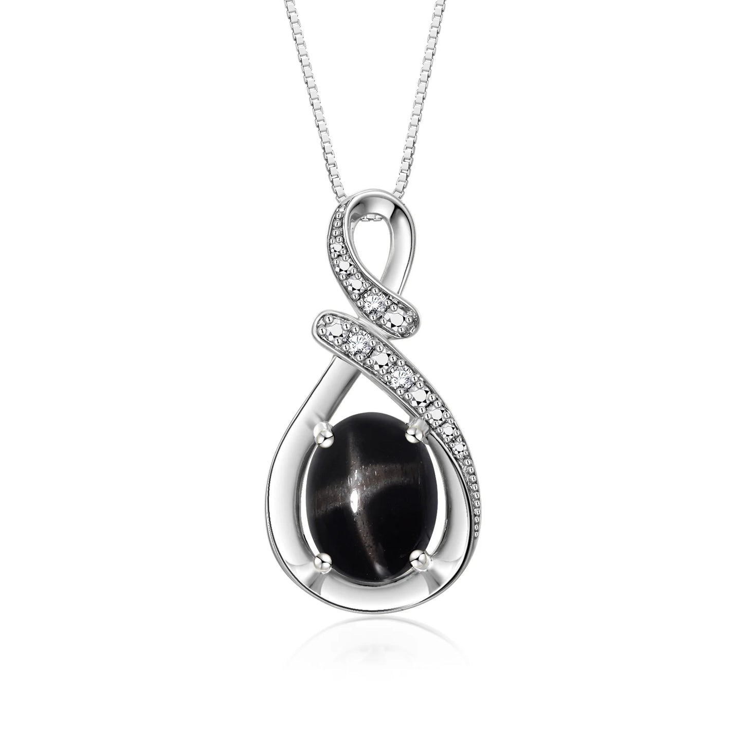 Necklace Sterling Silver Classic Designer Necklace Gemstone & Diamonds Pendant 18" Chain 9X7MM Black Star Sapphire Birthstone Womens Jewelry Silver Necklace