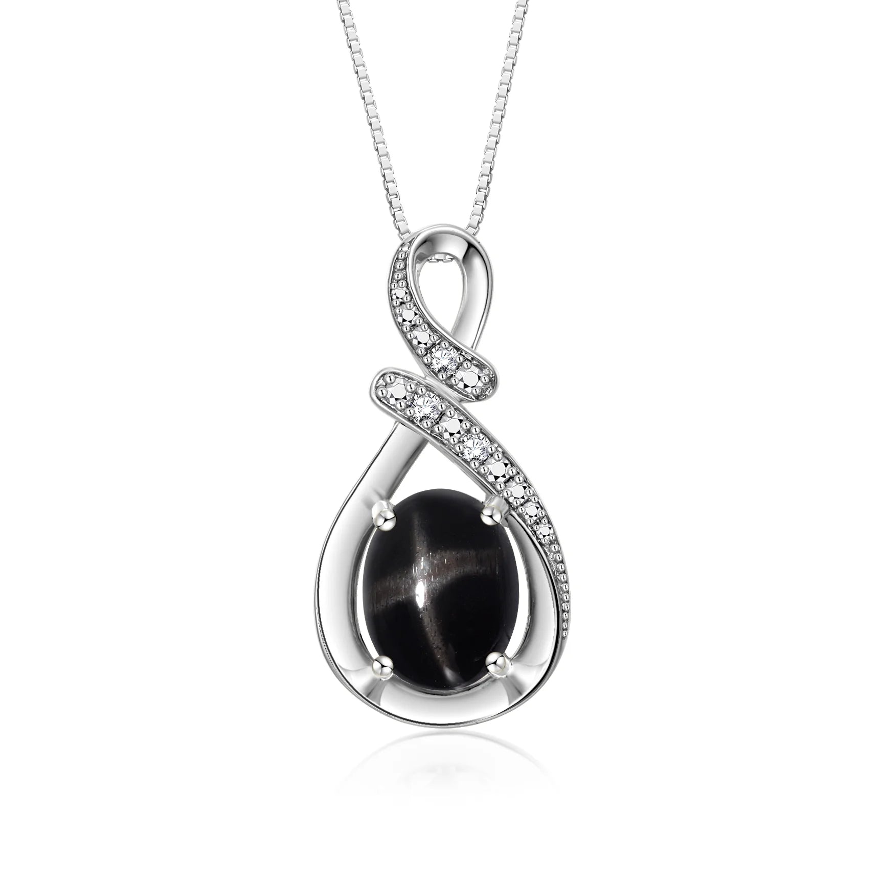 Necklace Sterling Silver Classic Designer Necklace Gemstone & Diamonds Pendant 18" Chain 9X7MM Black Star Sapphire Birthstone Womens Jewelry Silver Necklace