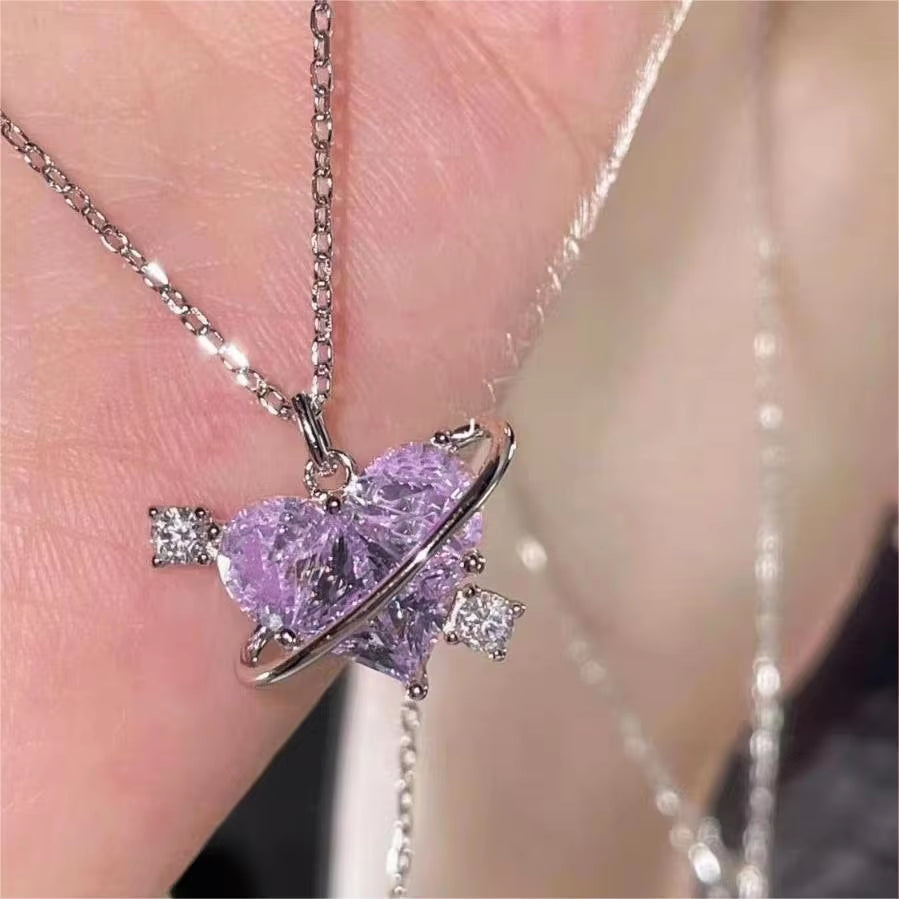 Elegant Heart Shaped Zircon Pendant Necklace Fashion Multilayer Magnetic Clasp Clavicle Chain for Women New Party Gift Jewelry