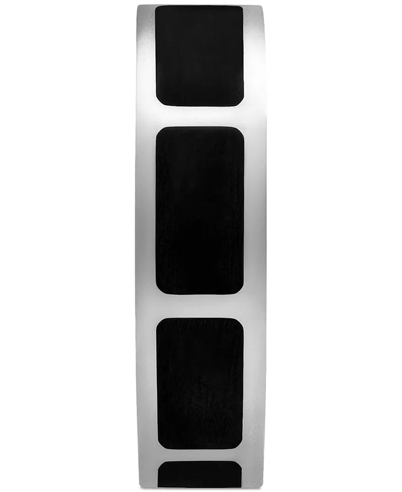 Men'S Polished Black Ceramic Segmented Band in Sterling Silver