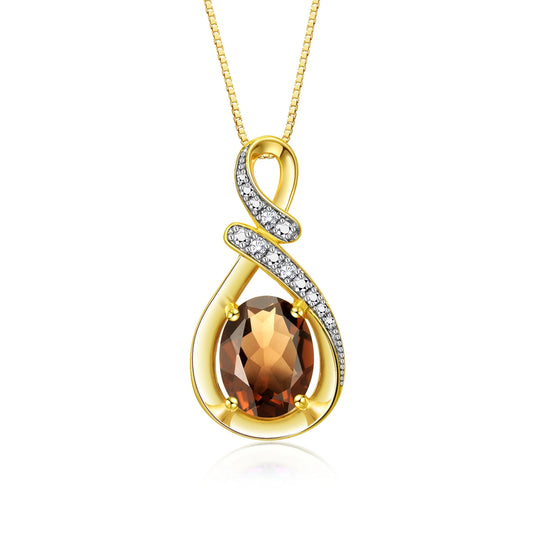 Necklace Yellow Gold Plated Silver Designer Necklace Gemstone & Diamonds Pendant 18" Chain 9X7MM Smoky Quartz June Birthstone Womens Jewelry Silver Necklace