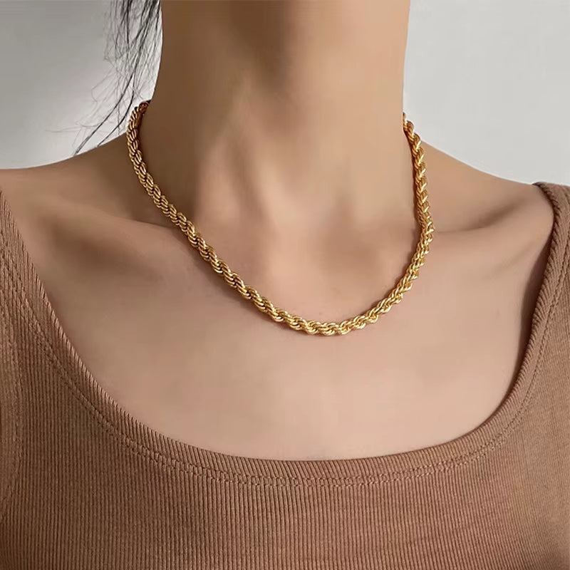 5Mm Stainless Steel Gothic Metal Twisted Rope Chain Necklaces Simple Men'S and Women'S Necklaces Jewelry Wholesale