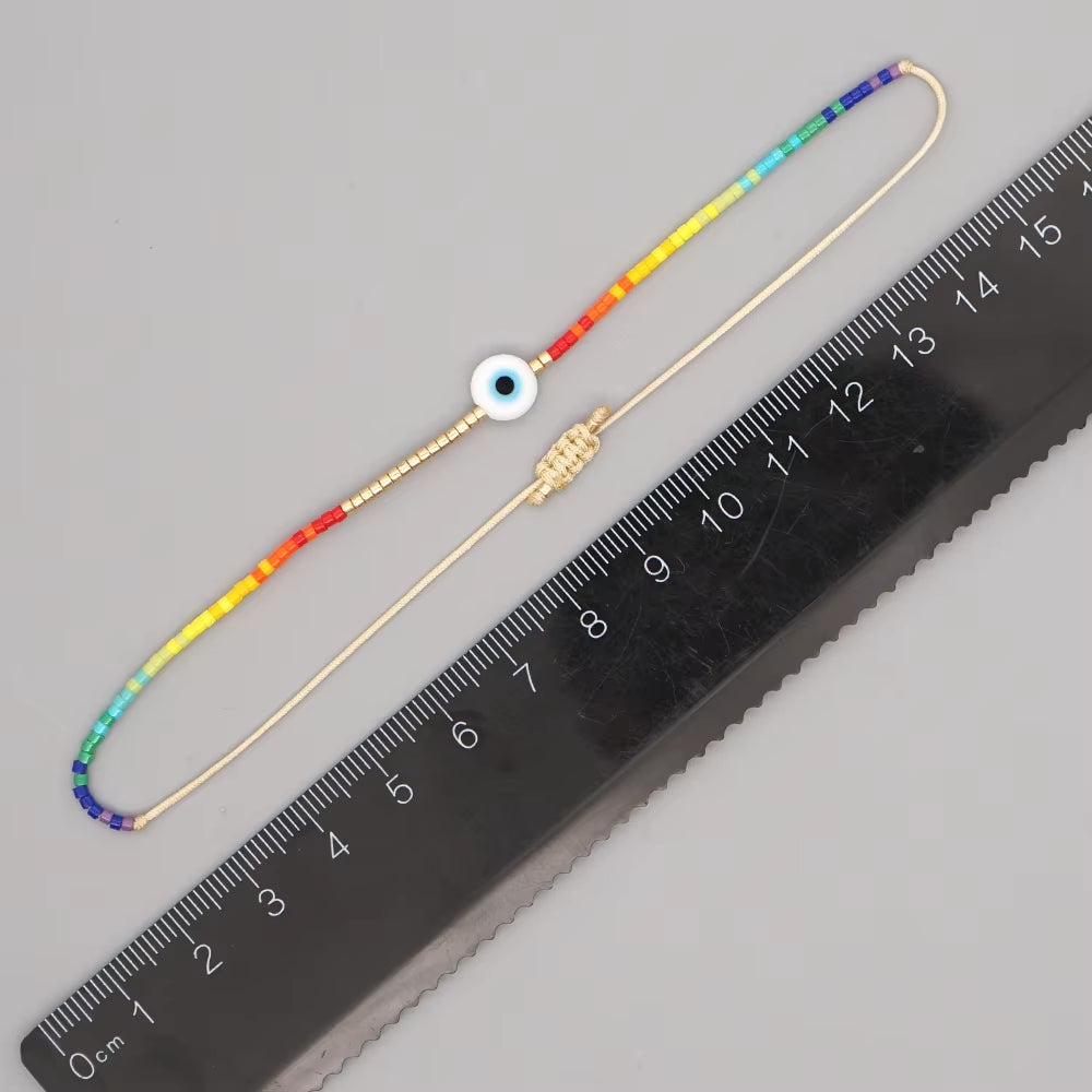 Easter Eye Rainbow Bracelet Tiny String Simple Bracelets Adjustable for Women Men Miyuki Beads Proetction Luck Multicolor