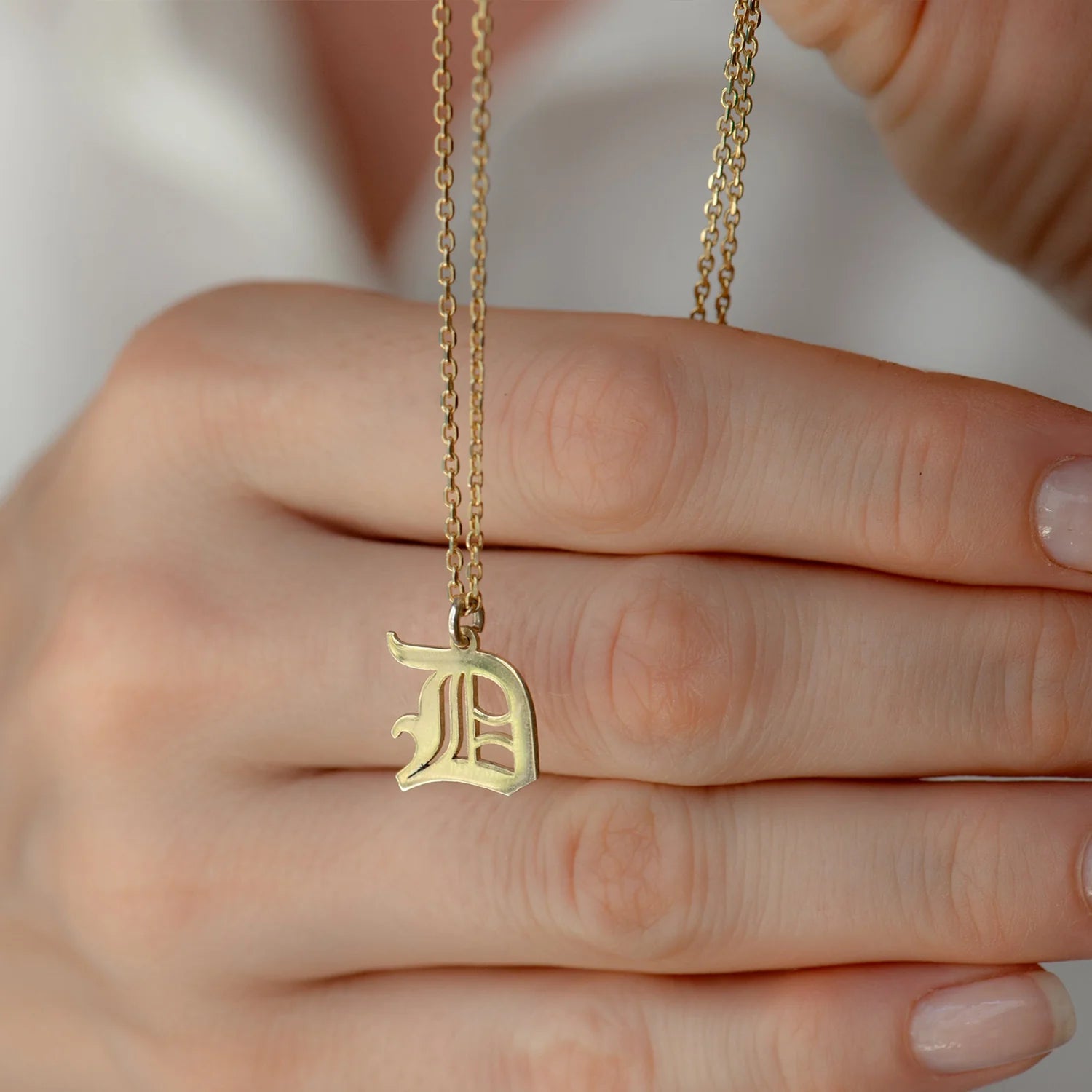 Custom Gothic Initial Necklace - 18K Gold Plated