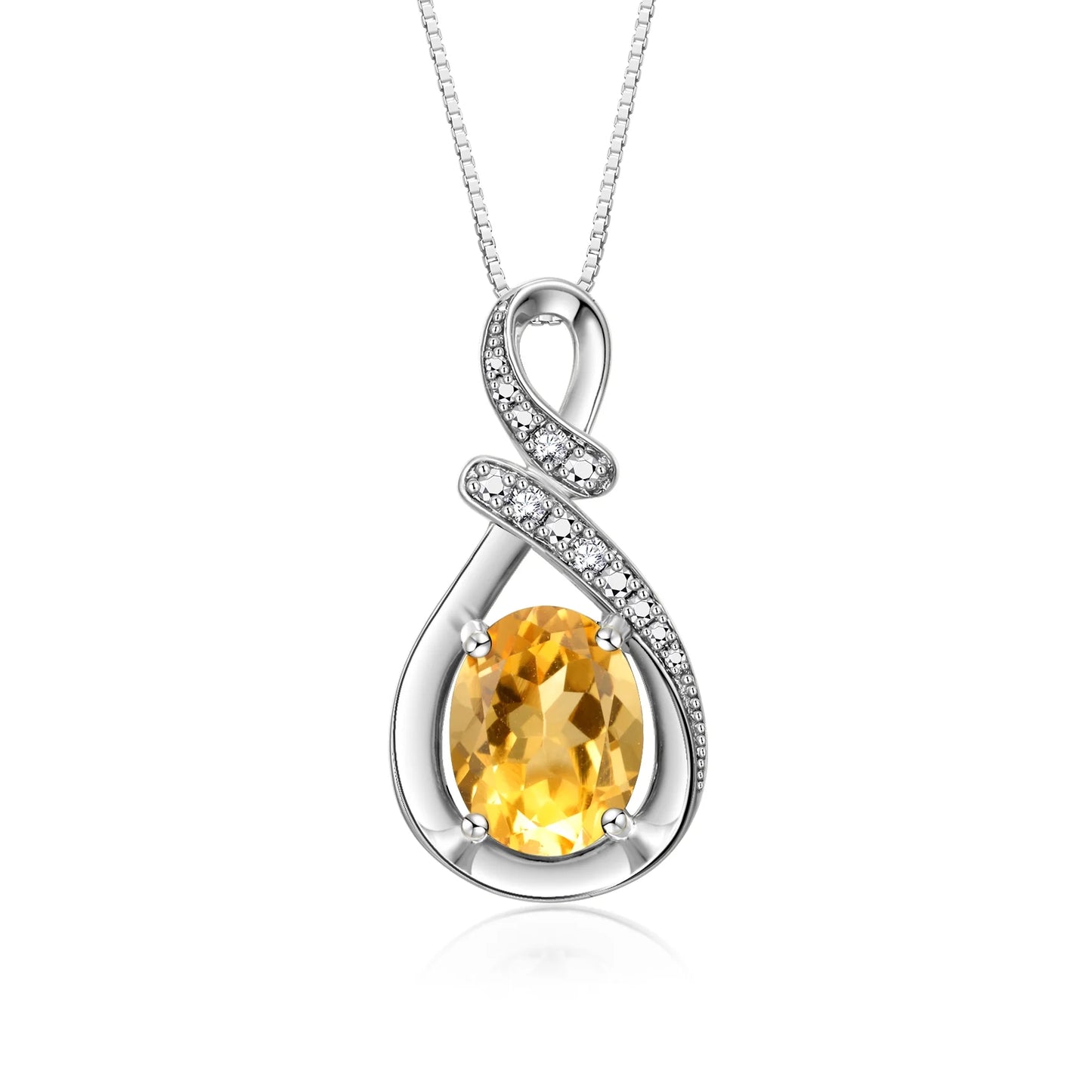 Necklace Sterling Silver Classic Designer Necklace Gemstone & Diamonds Pendant with 18" Chain 9X7MM Citrine November Birthstone Womens Jewelry Silver Necklace