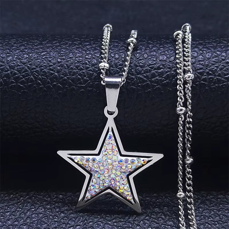 Elegant Black Crystal Heart Pendant Necklace for Women Stainless Steel Gold Color Small Exquisite Choker Chain Jewelry N8261S01