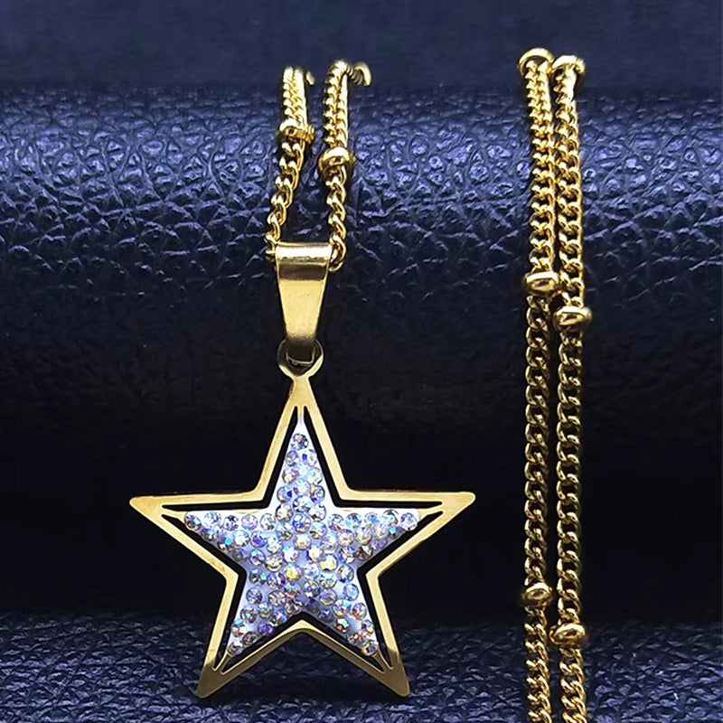 Elegant Black Crystal Heart Pendant Necklace for Women Stainless Steel Gold Color Small Exquisite Choker Chain Jewelry N8261S01