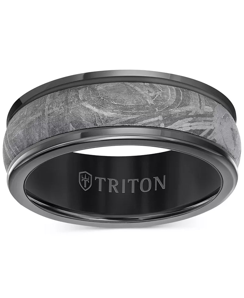 Men'S Meteorite Insert round Edge Wedding Band in Tungsten Carbide