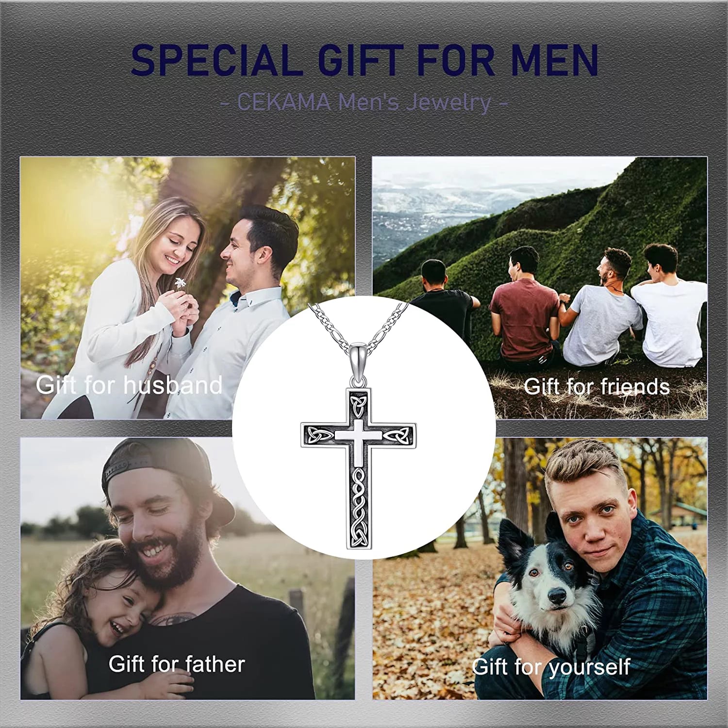 Gift 925 Sterling Silver Cross Necklace for Men Delicate Texture Crucifix Jesus Cross Pendant Necklace