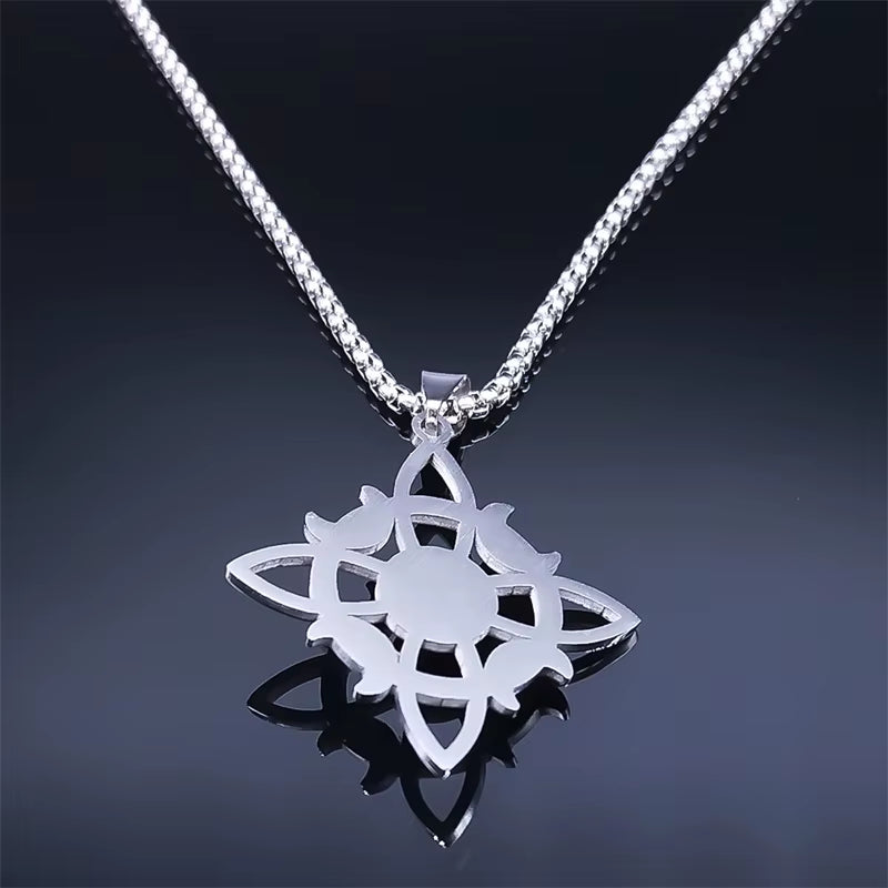 Wicca Celtic Knot Triple Moon Goddess Necklace Stainless Steel Natural Stone Witch Amulet Chain Necklaces Jewelry Collar