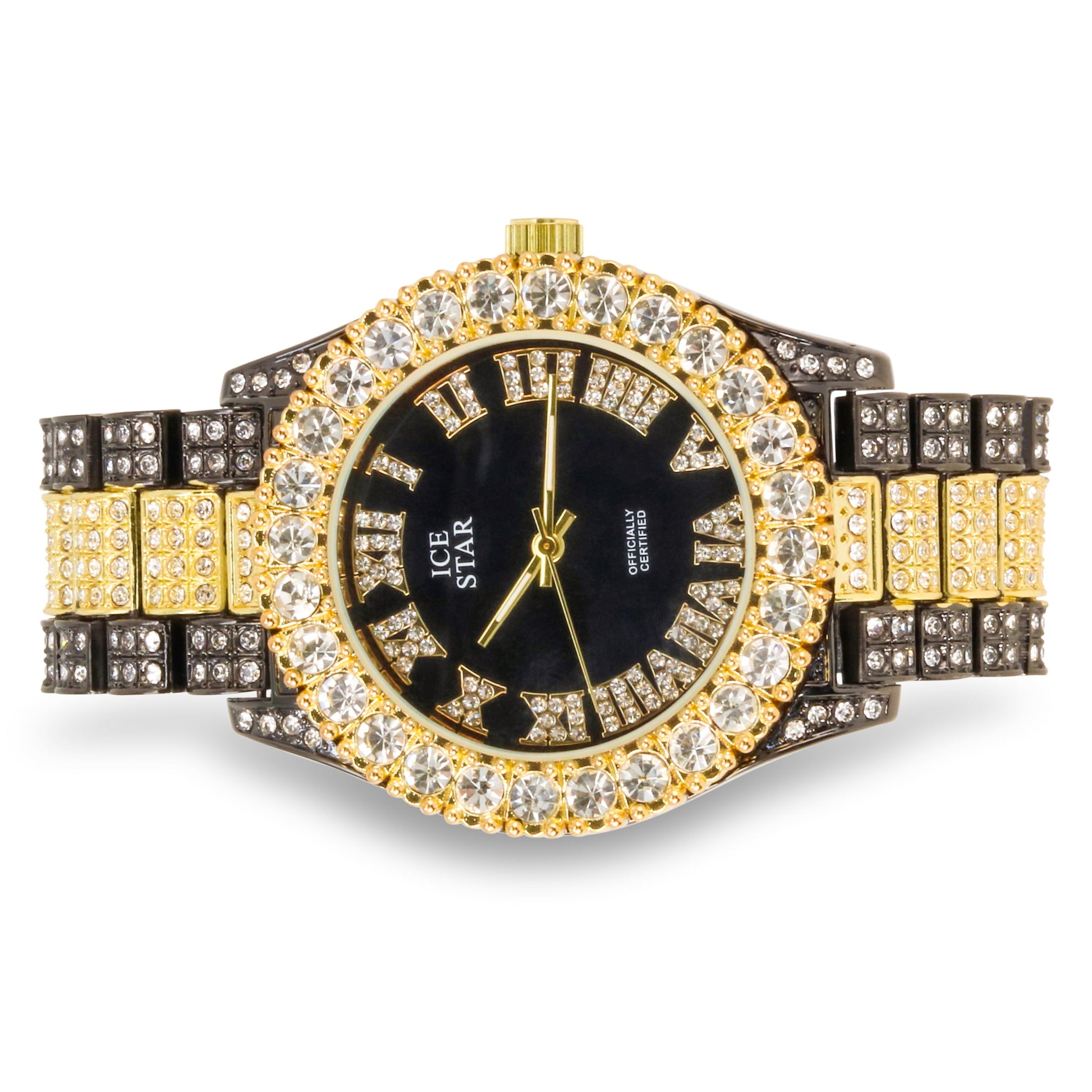 Men'S Two-Tone and Black Diamond Watch - round Roman Dial Dress Wristwatch for Men