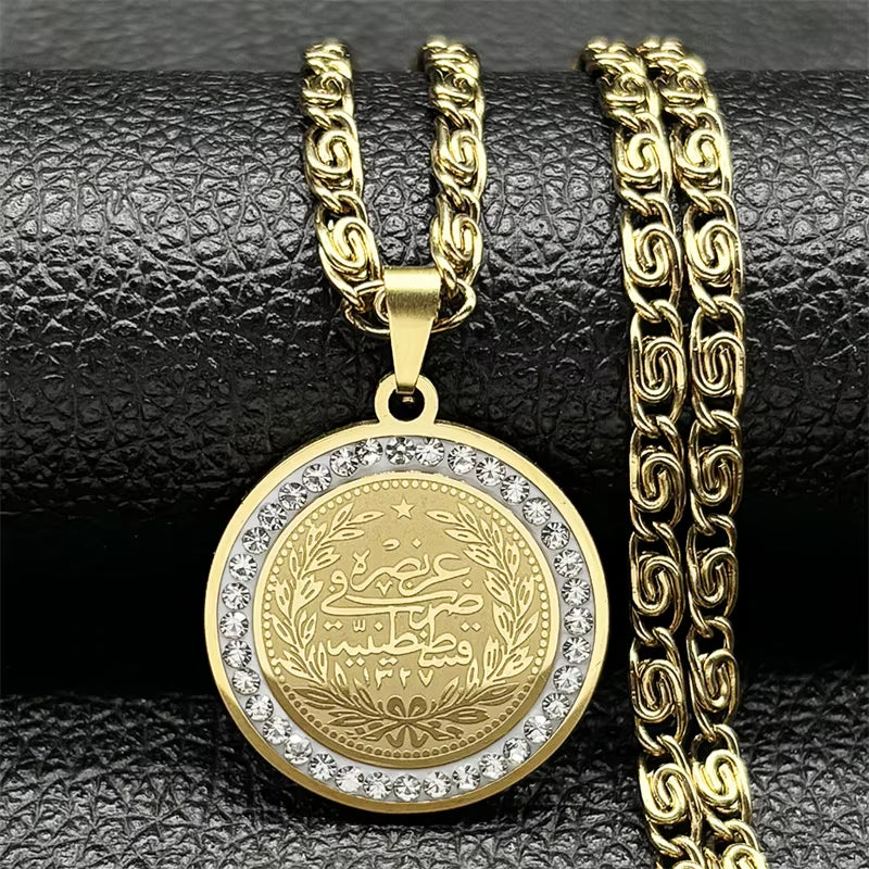 Colorful Crystal Saint Benedict Medal Necklace Women Men Stainless Steel Gold Color Chain Necklaces Jewelry San Benito N8391S05
