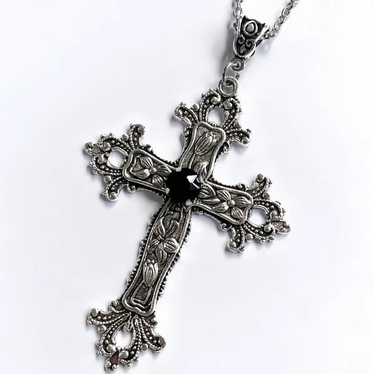 Y2K Punk Crystal Big Cross Pendant Necklaces for Women Men Gothic Irregular Cross Clavicle Chain Necklaces Aesthetic Jewelry