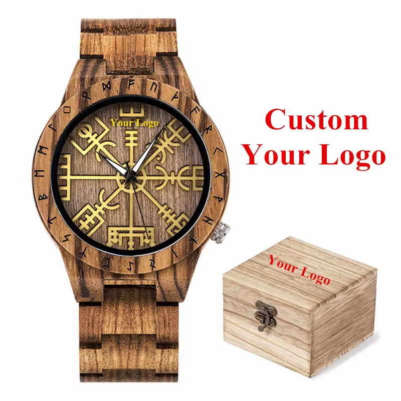 Wooden Watches Viking Symbol Element Handmade Watch Logo Customize Dropshipping