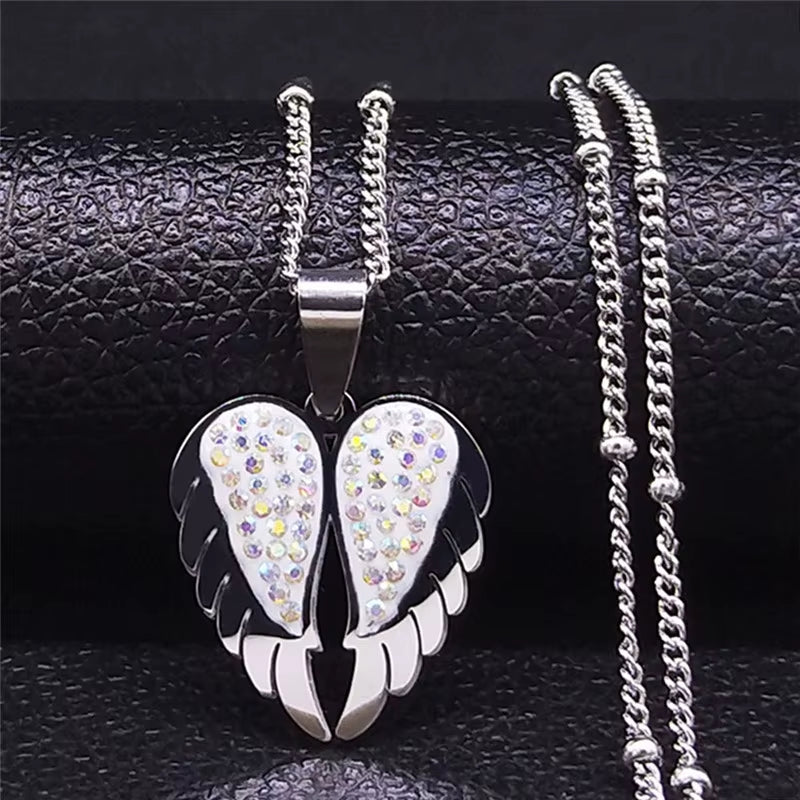 Elegant Black Crystal Heart Pendant Necklace for Women Stainless Steel Gold Color Small Exquisite Choker Chain Jewelry N8261S01