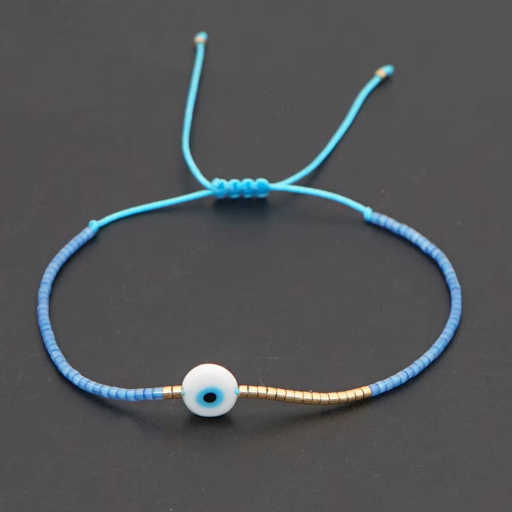 Easter Eye Rainbow Bracelet Tiny String Simple Bracelets Adjustable for Women Men Miyuki Beads Proetction Luck Multicolor