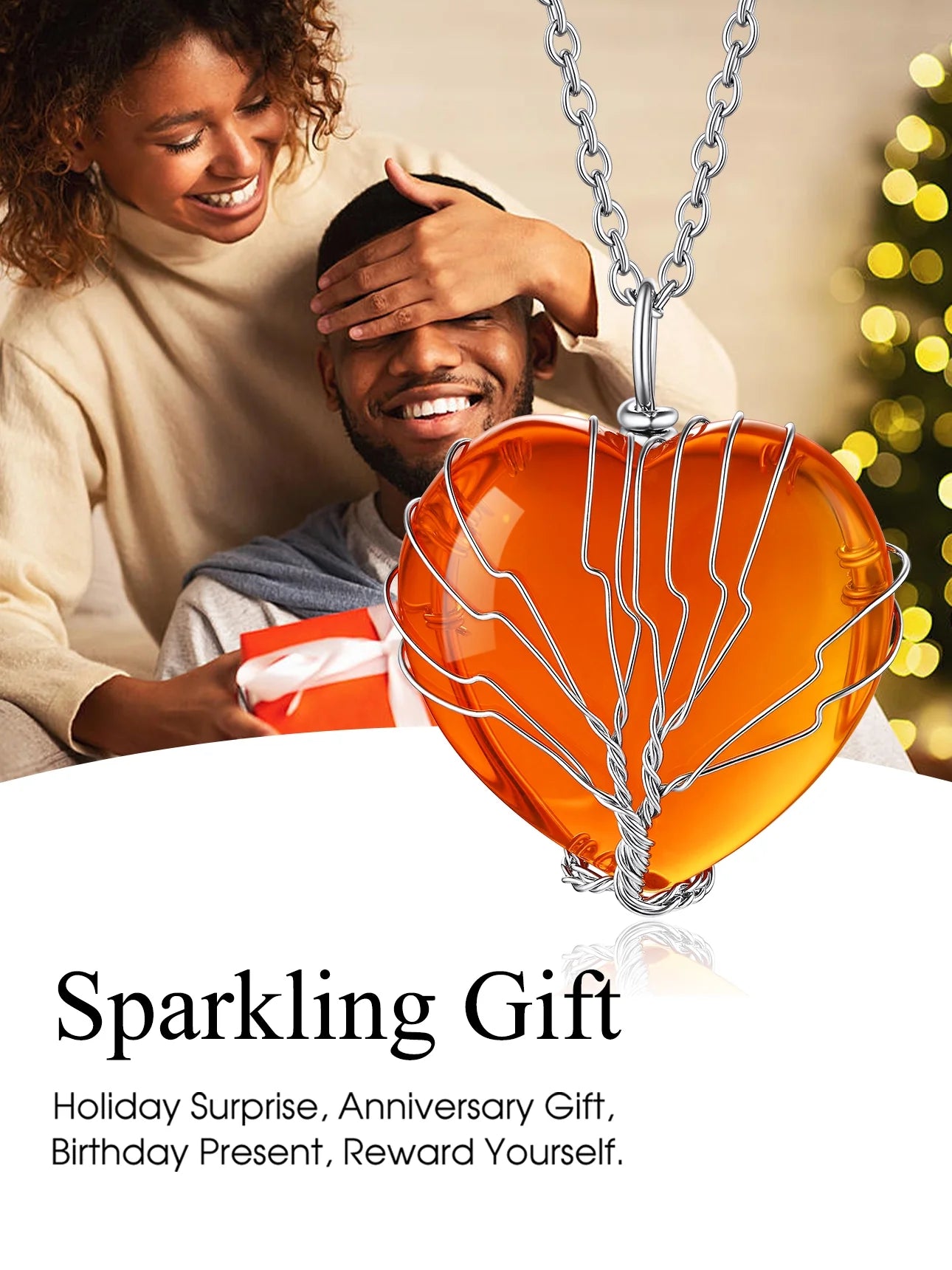 Tree of Life Heart Crystal Necklaces November Birthstone Pendant Synthetic Citrine Gemstones Healing Necklaces for Mother Wife