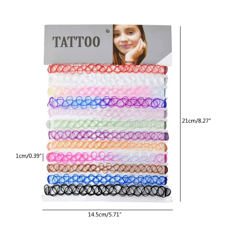 12 Pieces Vintage Hippy Stretch Tattoo Choker Necklaces Elastic Chocker Necklace Plastic Fishing Line Tattoo Necklaces