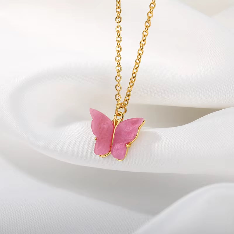 Cute Butterfly Necklaces for Women Acrylic Color Clavicle Choker Necklaces 2021 Fashion Boho Jewelry Collares Bijoux Femme