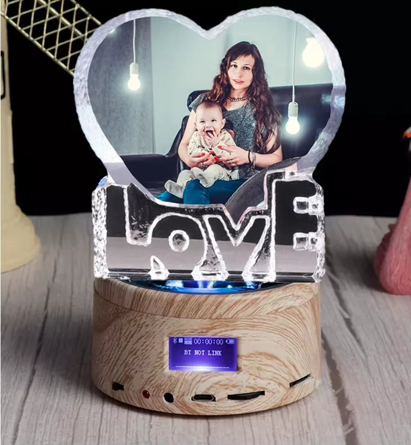 Color Love Crystal Photo Gifts Custom Picture Night Lamp Bluetooth Rotating Turntable Music Player Wedding Valentine'S Day Gift