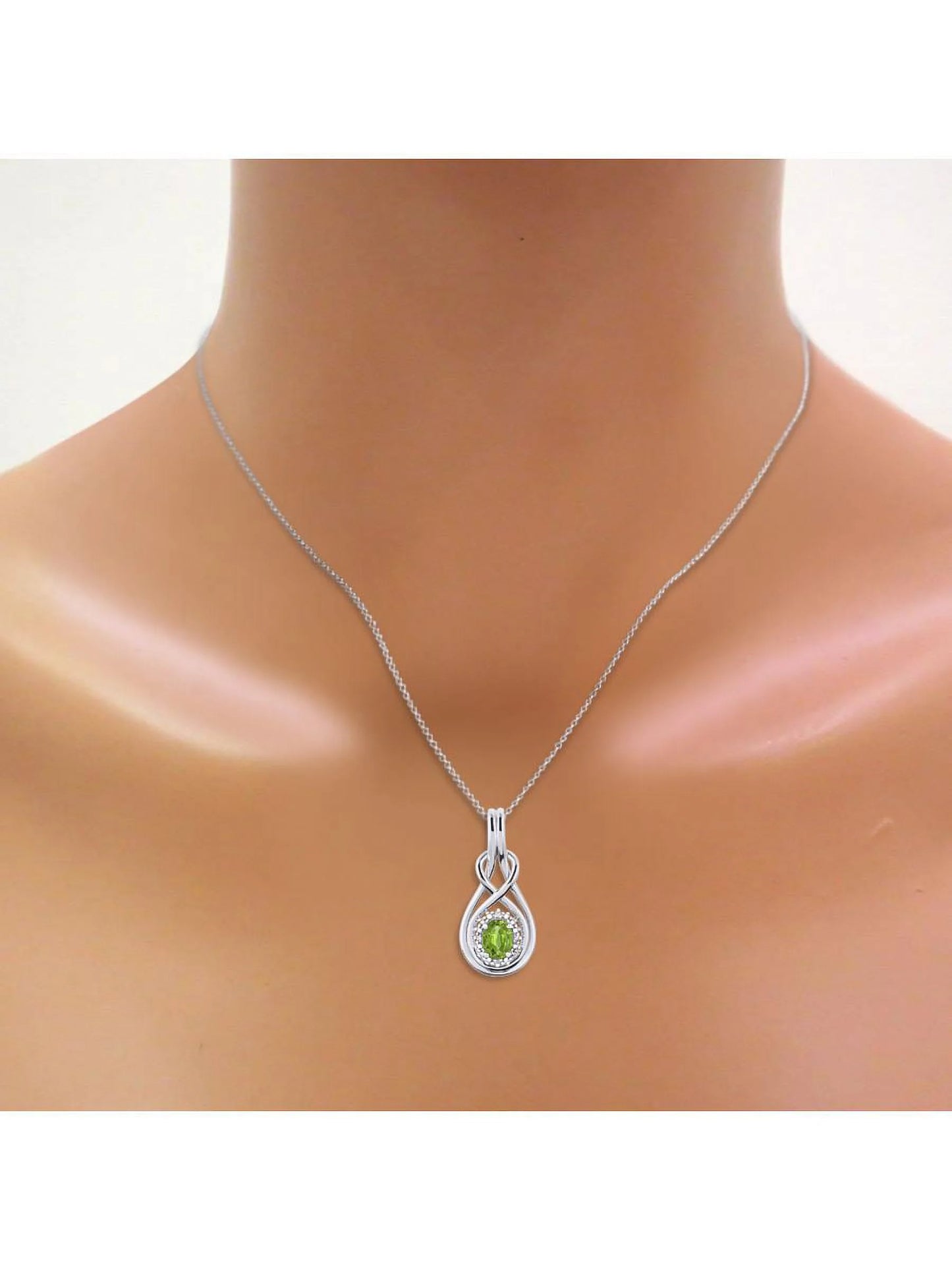 Necklaces for Women 925 Sterling Silver Love Knot Necklace Gemstone & Genuine Diamonds Pendant 18" Chain 8X6MM Peridot August Birthstone Womens Jewelry Silver Necklace for Women