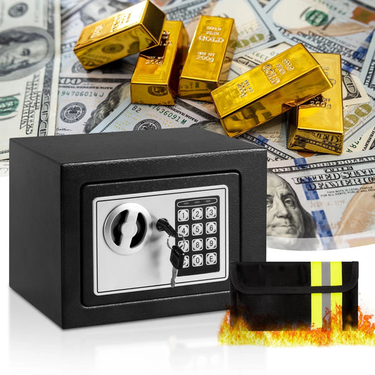 0.2 Cubic Feet Electronic Digital Safe Box, Steel Money Safe Box for Home with Fireproof Money Bag for Cash Safe Hidden