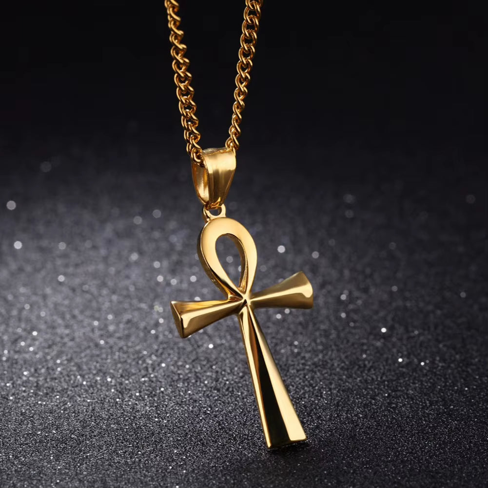 Religion Egyptian Ankh Crucifix Necklaces Cross Pendent Stainless Steel Symbol of Life Cross Necklaces Jewelry Gifts