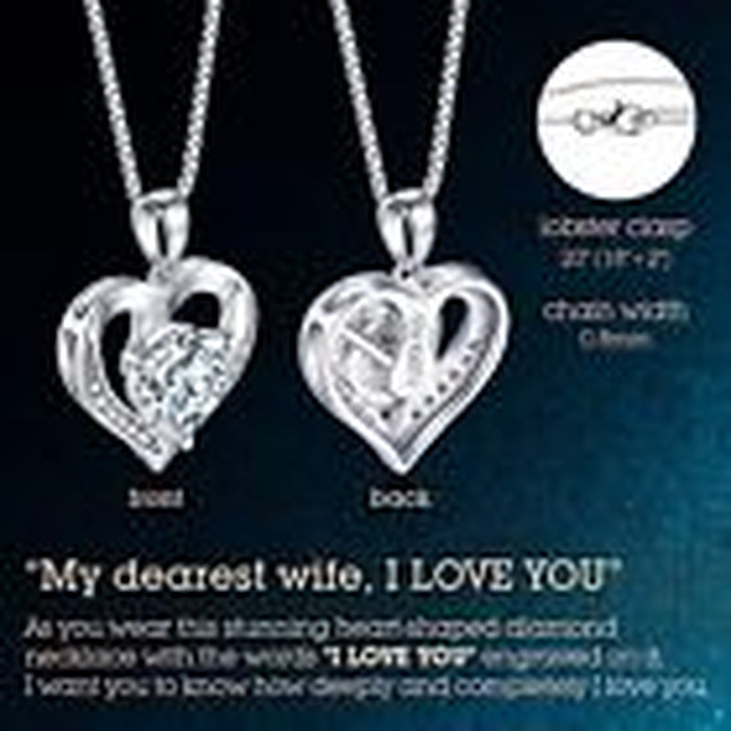 Heart Pendant Necklace Gifts for Wife, Engraved 'I LOVE YOU' Gift 2.0 Carats