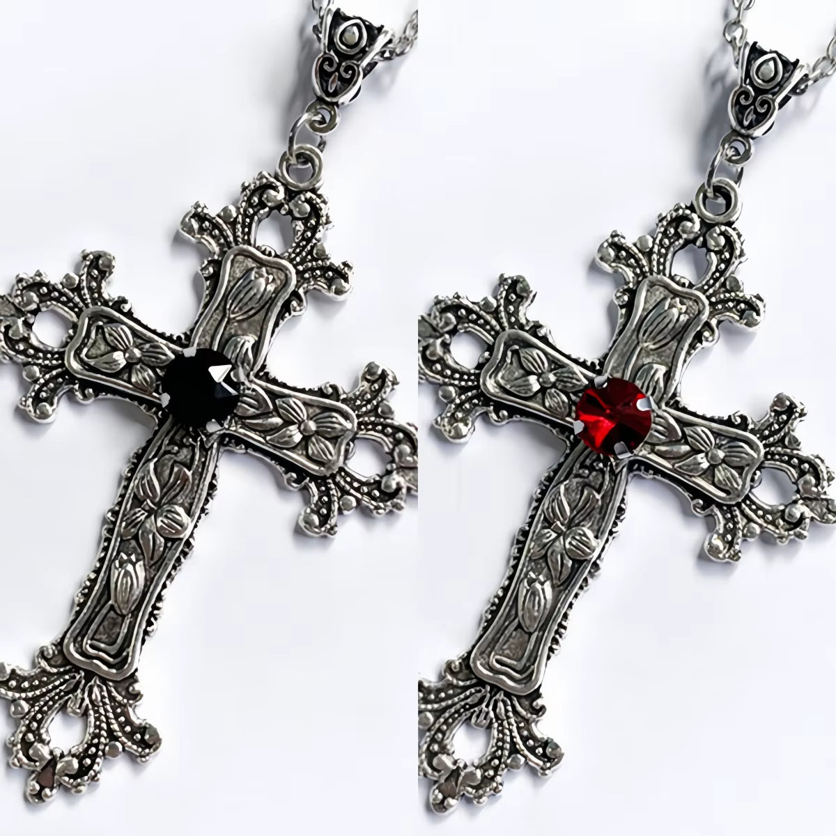 Y2K Punk Crystal Big Cross Pendant Necklaces for Women Men Gothic Irregular Cross Clavicle Chain Necklaces Aesthetic Jewelry