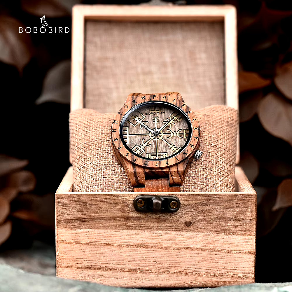 Wooden Watches Viking Symbol Element Handmade Watch Logo Customize Dropshipping