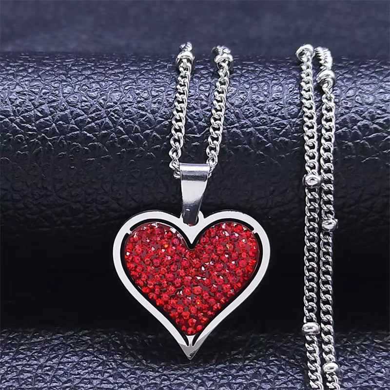 Elegant Black Crystal Heart Pendant Necklace for Women Stainless Steel Gold Color Small Exquisite Choker Chain Jewelry N8261S01