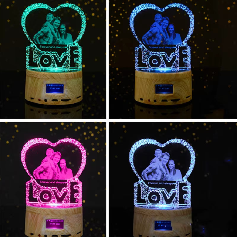 Rgb Lamp Love Crystal Custom 3D Laser Etched Photo Frame Engrave Crystal Glass Wedding Birthday Gift for Mom and Wife Lover