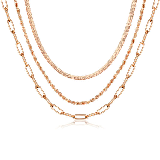 Layered Chain Necklaces for Women 14K Gold Plated Dainty Layered Choker Necklace Paperclip Cuban Herringbone Figaro Rope Box Chain Necklaces for Women Jewelry Gifts