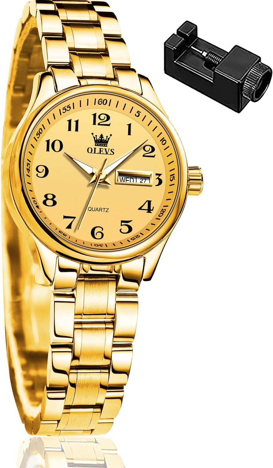 Women Watches Gold Silver Stainless Steel Waterproof Analog Large Easy Reader Day Date Ladies Wrist Watches