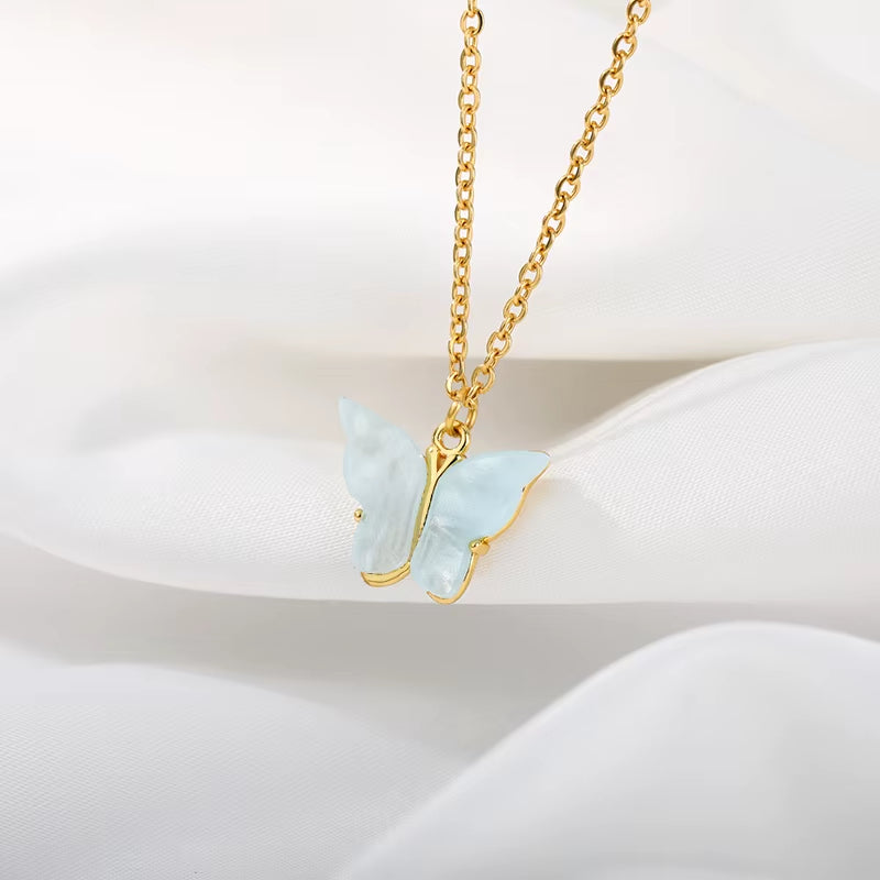 Cute Butterfly Necklaces for Women Acrylic Color Clavicle Choker Necklaces 2021 Fashion Boho Jewelry Collares Bijoux Femme