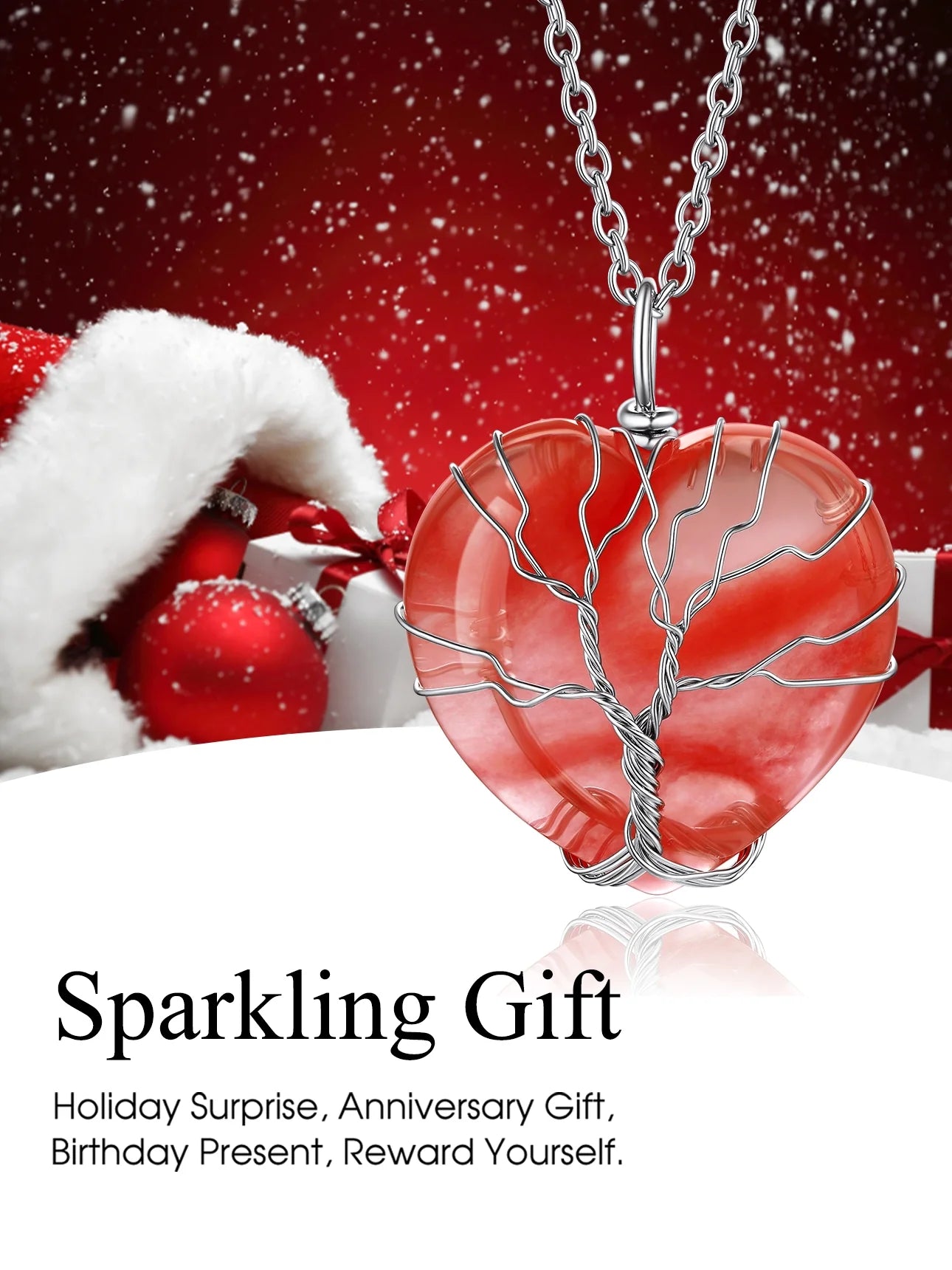 Tree of Life Heart Crystal Necklaces July Birthstone Pendant Nature Red Agate Gemstones Healing Necklaces