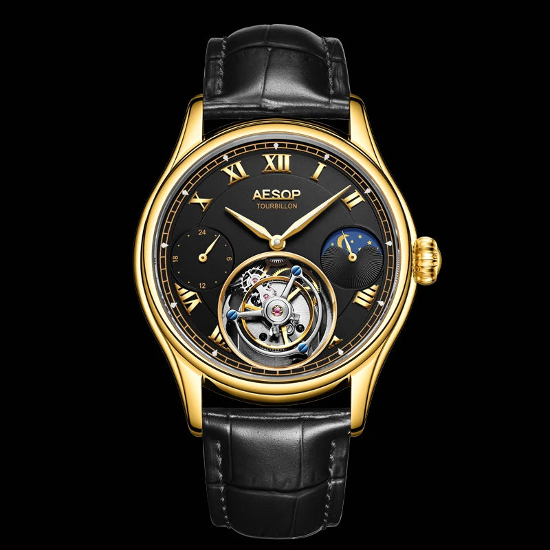 Off-Axis Tourbillon Skeleton Mechanical Watch for Men Luxury Brand Famous Moonphase Multi Function Waterproof Watches 2022